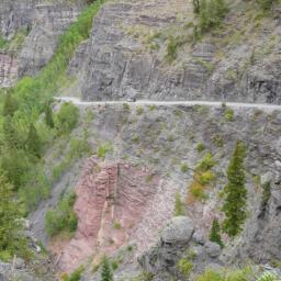 A Jeep on a shelf road near Telluride, CO