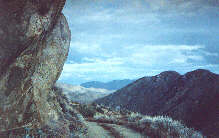 A windshield view of Oriflamme Canyon.